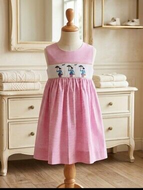 Mom & Me Pink & White Gingham Mary Poppins Smocked Dress — 2T